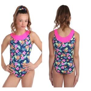 SNOWFLAKE DESIGNS ALOHA GIRLS HAWAIIAN DANCE GYMNASTICS LEOTARD FLORAL Size XS